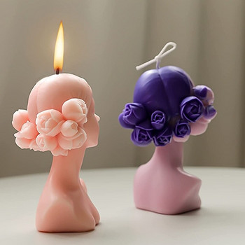 Κορίτσι με δεμένα μάτια Πορτραίτο Κερί σιλικόνης Εποξειδικό Σαπούνι για Ανθρώπινο Σώμα Χύτευση Καλούπι Rose Flower Beauty Wax Candle DIY