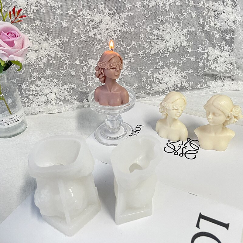 Fată legată la ochi Portret de lumânare din silicon Mucegai epoxidic pentru turnare pentru săpun pentru corp uman, flori de trandafir, frumusețe, lumânare de ceară, instrument de fabricare bricolaj