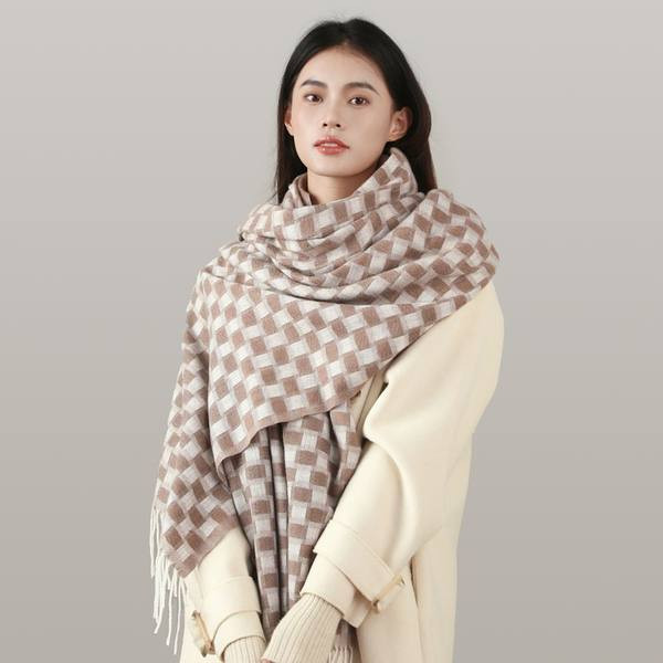 Eșarfă cu franjuri în carouri toamnă iarnă