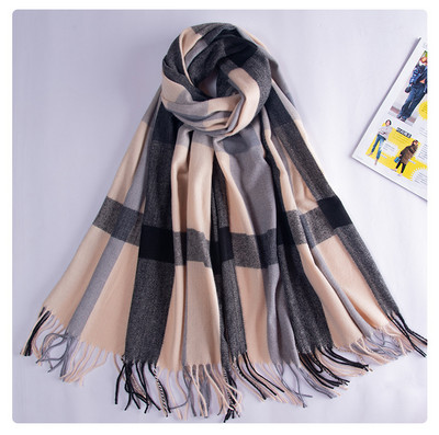 Γυναικείο Casual καρό χειμωνιάτικο κασκόλ με κρόσια