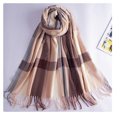 Γυναικείο Casual καρό χειμωνιάτικο κασκόλ με κρόσια