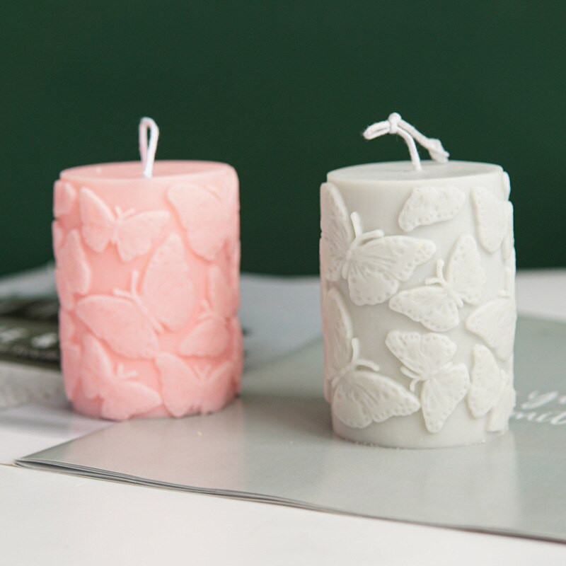Gėlių drugelio cilindrinės aromaterapinės žvakės formos reljefas cilindrinės žvakės formos 3D silikono formos aromaterapijos gipso formos