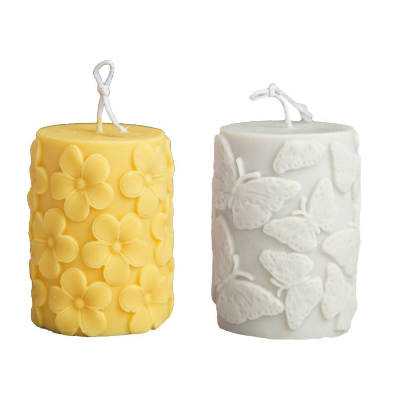 Gėlių drugelio cilindrinės aromaterapinės žvakės formos reljefas cilindrinės žvakės formos 3D silikono formos aromaterapijos gipso formos