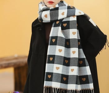 Fashion Winter Heart Απλικέ  κασκόλ  με κρόσσι για γυναίκες