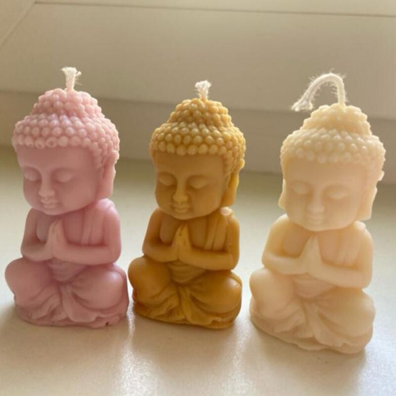 3D Buddha Candle Fondant Mould Silicone Molde Silicona Buda Aromatherapy Wax Craft Decorating Tools Resin Velas Making Supplies