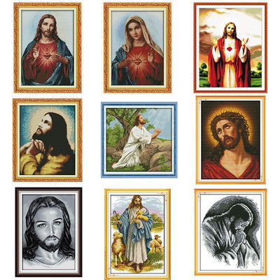 Jesus Sacred Heart Christ Religious Figure Painting Count Printing DIY Kit Cross Stitch Kit DMC 11CT 14CT Ebroidery Kendework Set