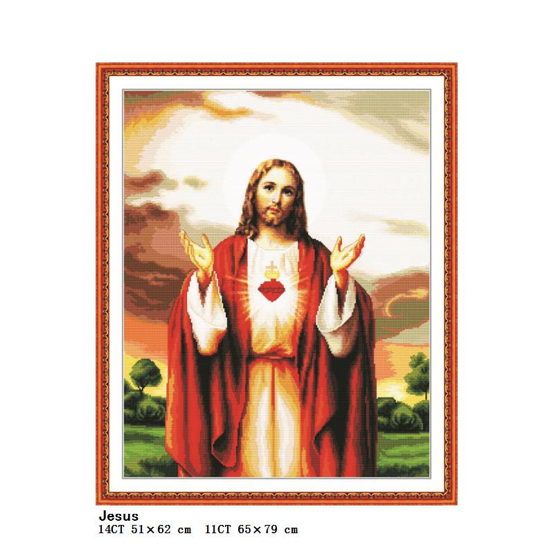 Jėzaus Šventoji Širdis Kristus Religinės figūros Tapybos skaičius Spausdinimas „Pasidaryk pats“ kryžminio dygsnio rinkinys DMC 11CT 14CT siuvinėjimo rankdarbių rinkinys
