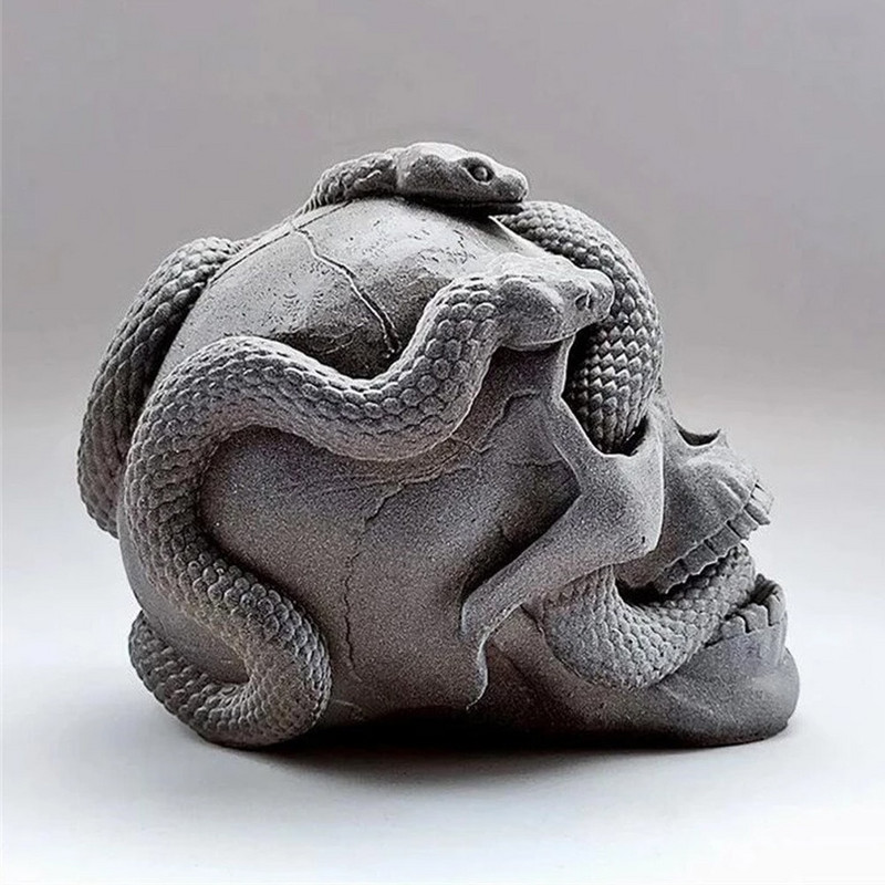 Καλούπι σιλικόνης 3D Skeleton Head Double Snake Skull Skull Halloween Horror Καλούπι κεριού Καλούπι τσιμέντου γύψου ρητίνης για χειροτεχνία