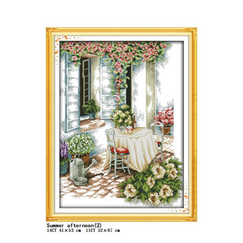 Joy Sunday Window Sill Flower Scenery Series Kit Cross Stitch Floral Pattern Aida 14CT11CT Count Print Embroidery Set Embroidery