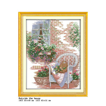 Joy Sunday Window Sill Flower Scenery Series Kit Cross Stitch Floral Pattern Aida 14CT11CT Count Print Embroidery Set Embroidery