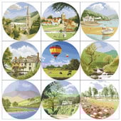 Kiváló minőségű számlált keresztszemes készlet Tájkép sorozat díszlet hőlégballon Tóparti templomfalu Hegyi patak virágai