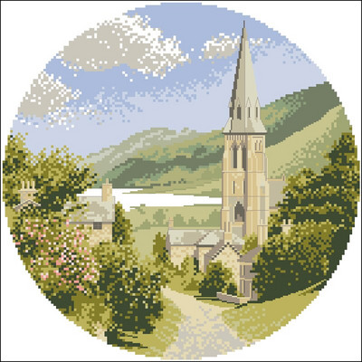 Kiváló minőségű számlált keresztszemes készlet Tájkép sorozat díszlet hőlégballon Tóparti templomfalu Hegyi patak virágai