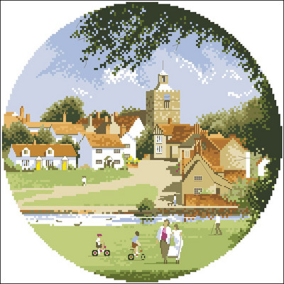 Kiváló minőségű számlált keresztszemes készlet Tájkép sorozat díszlet hőlégballon Tóparti templomfalu Hegyi patak virágai