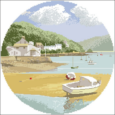 Kiváló minőségű számlált keresztszemes készlet Tájkép sorozat díszlet hőlégballon Tóparti templomfalu Hegyi patak virágai