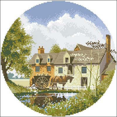 Kiváló minőségű számlált keresztszemes készlet Tájkép sorozat díszlet hőlégballon Tóparti templomfalu Hegyi patak virágai