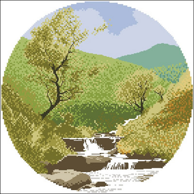 Kiváló minőségű számlált keresztszemes készlet Tájkép sorozat díszlet hőlégballon Tóparti templomfalu Hegyi patak virágai