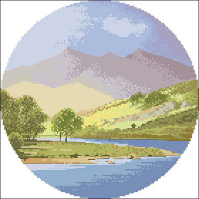 Kiváló minőségű számlált keresztszemes készlet Tájkép sorozat díszlet hőlégballon Tóparti templomfalu Hegyi patak virágai