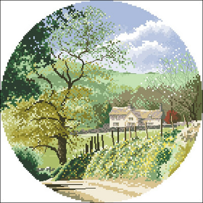 Kiváló minőségű számlált keresztszemes készlet Tájkép sorozat díszlet hőlégballon Tóparti templomfalu Hegyi patak virágai