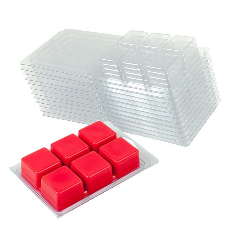 10 συσκευασίες Wax Melt Mold, Wax Melt Clamshells Moulds Square, 6 Cavity Clear Plastic Cube Tray for Candle-making & Soap
