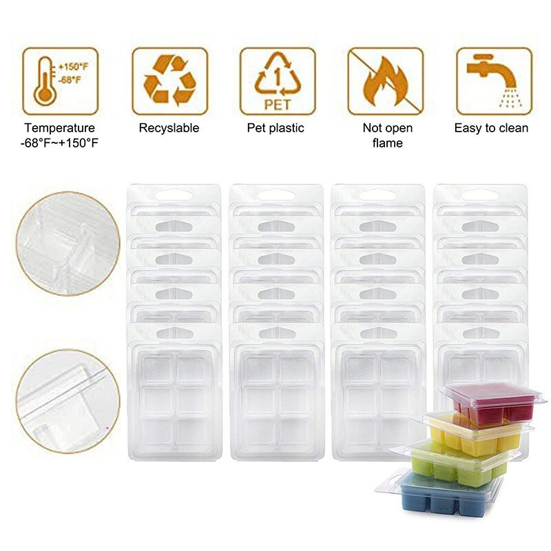 10 συσκευασίες Wax Melt Mold, Wax Melt Clamshells Moulds Square, 6 Cavity Clear Plastic Cube Tray for Candle-making & Soap