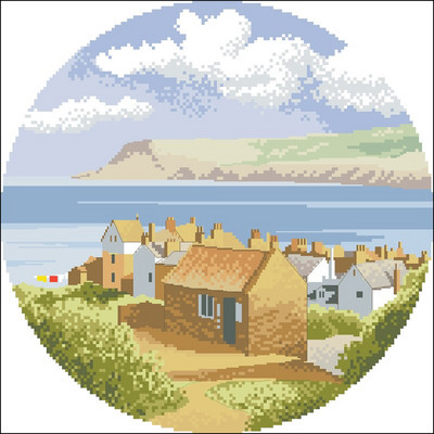 Kvaliteetsed loendatud ristpistete komplekt, maastikuseeria maastikud Jõeäärne sild Coastal Village tuuleveski rannapurjepaadid