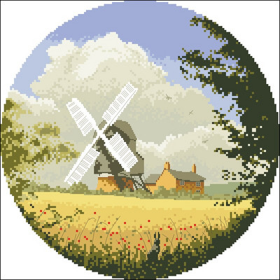 Kvaliteetsed loendatud ristpistete komplekt, maastikuseeria maastikud Jõeäärne sild Coastal Village tuuleveski rannapurjepaadid