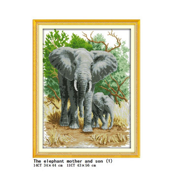 Κιτ σταυροβελονιάς 14CT 11CT μέτρησης και σφράγισης σετ κεντήματος με μοτίβο σειράς ελέφαντας μητέρα και παιδί DIY διακόσμηση σπιτιού