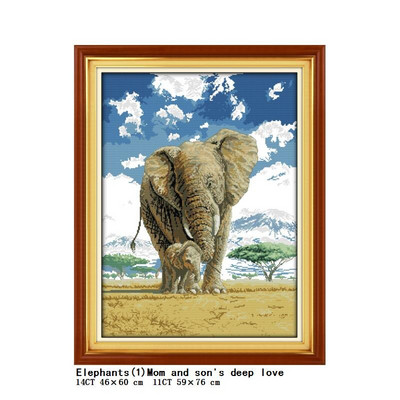Κιτ σταυροβελονιάς 14CT 11CT μέτρησης και σφράγισης σετ κεντήματος με μοτίβο σειράς ελέφαντας μητέρα και παιδί DIY διακόσμηση σπιτιού