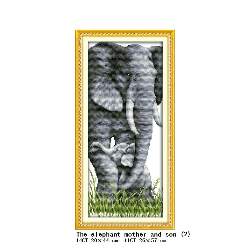 Κιτ σταυροβελονιάς 14CT 11CT μέτρησης και σφράγισης σετ κεντήματος με μοτίβο σειράς ελέφαντας μητέρα και παιδί DIY διακόσμηση σπιτιού