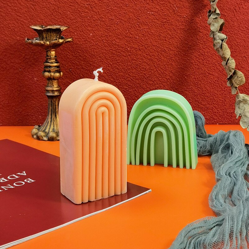 U formos kvapioji žvakių silikoninė forma „pasidaryk pats“ geometrinė išlenkta vaivorykštės tilto žvakė, gaminanti gipso formą Meilės arkos žvakių dervos forma