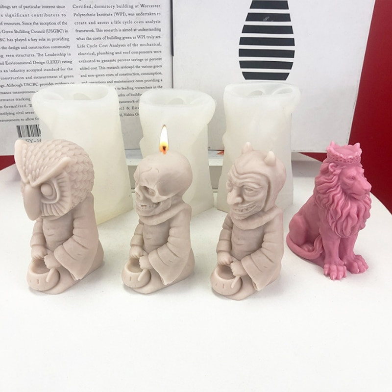 3D loomakujuline silikoonküünla vorm DIY Devil Skull Lion King Öökull krohv Epoksiidvaiguvormid Käsitsi valmistatud kingitus Kodu käsitöö Dekoor