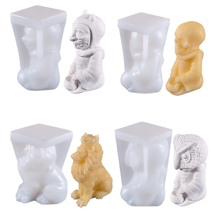 3D loomakujuline silikoonküünla vorm DIY Devil Skull Lion King Öökull krohv Epoksiidvaiguvormid Käsitsi valmistatud kingitus Kodu käsitöö Dekoor