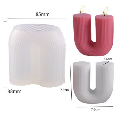 Molde pentru lumânări din silicon cu dungi în formă de U cu nervuri estetice Mucegai pentru lumânări pentru decorarea interioară, ornament de ipsos