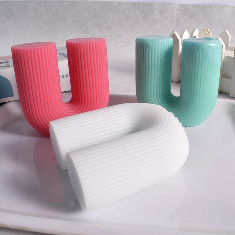 Molde pentru lumânări din silicon cu dungi în formă de U cu nervuri estetice Mucegai pentru lumânări pentru decorarea interioară, ornament de ipsos
