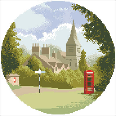 Vysokokvalitná súprava na krížikové stehy, krajinná séria, scenéria, záhrada, cvrček, dedinská ulička, zima, ovce, vistéria, chata