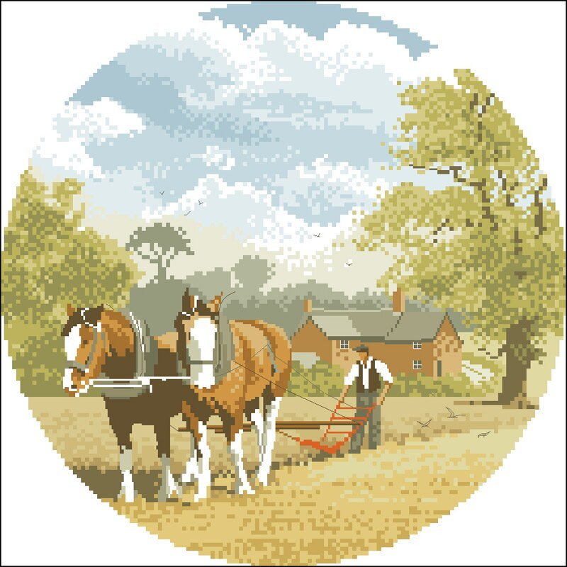 Vysokokvalitná súprava na krížikové stehy, krajinná séria, scenéria, záhrada, cvrček, dedinská ulička, zima, ovce, vistéria, chata