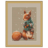 Amishop Gold Collection Counted Cross Stitch Kit Squirrel Chipmunk Raccoon Rabbit Kitty Πουλόβερ Animal Winter Snow Y0953