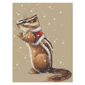 Amishop Gold Collection Counted Cross Stitch Kit Squirrel Chipmunk Raccoon Rabbit Kitty Πουλόβερ Animal Winter Snow Y0953