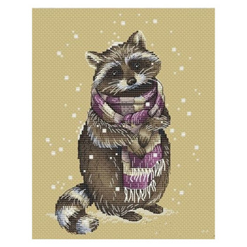Amishop Gold Collection Counted Cross Stitch Kit Squirrel Chipmunk Raccoon Rabbit Kitty Πουλόβερ Animal Winter Snow Y0953
