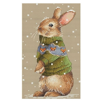 Amishop Gold Collection Counted Cross Stitch Kit Squirrel Chipmunk Raccoon Rabbit Kitty Πουλόβερ Animal Winter Snow Y0953