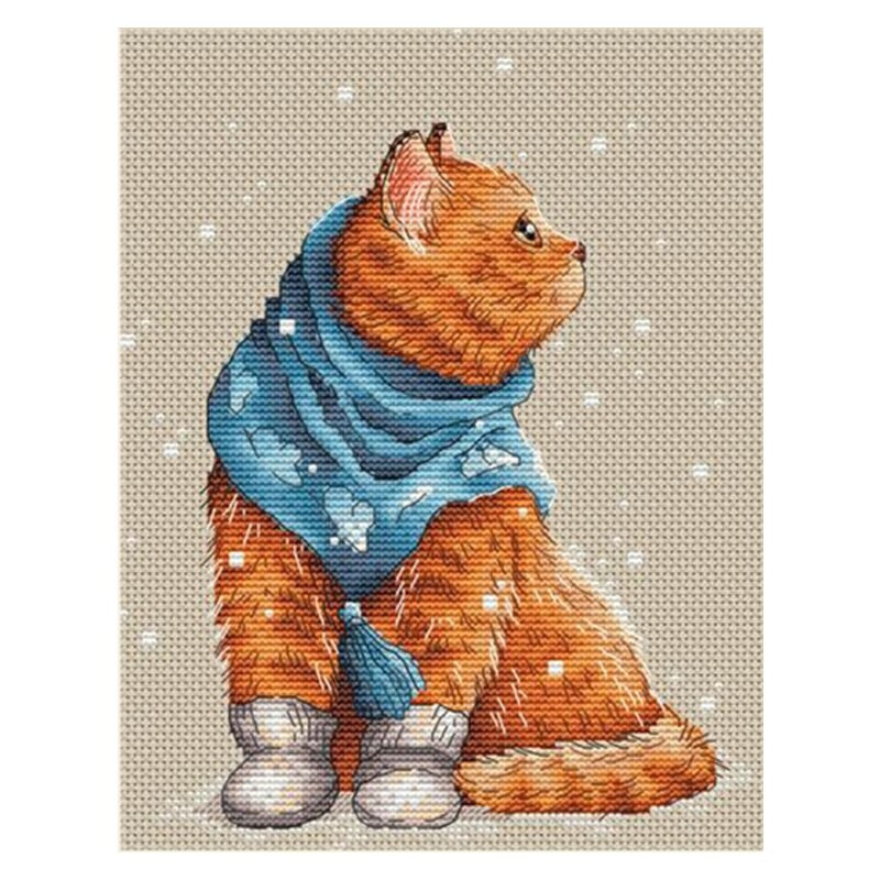 Amishop Gold Collection Counted Cross Stitch Kit Squirrel Chipmunk Raccoon Rabbit Kitty Πουλόβερ Animal Winter Snow Y0953