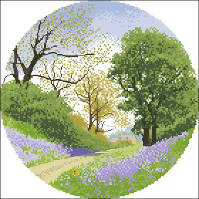 Kit de ochiuri de cruce numărate de înaltă calitate, peisaj seria peisajului Bluebell Meadow rață Narcisa oaie Rulote țigane Lumină de toamnă