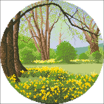 Kit de ochiuri de cruce numărate de înaltă calitate, peisaj seria peisajului Bluebell Meadow rață Narcisa oaie Rulote țigane Lumină de toamnă