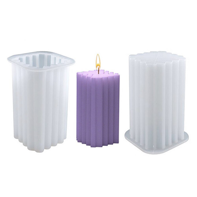 1 buc. Mucegai cilindric pentru lumânări DIY, model în dungi 3D, matriță pătrată din silicon geometrică, lucrată manual cu ceară, cristal, argilă epoxidice, turnare artizanală