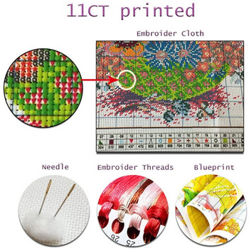 Flower DIY Ebroidery 11CT Cross Stitch Kits Craft Needlework Σετ τυπωμένο καμβά βαμβακερό νήμα Διακόσμηση σπιτιού Χονδρική πώληση