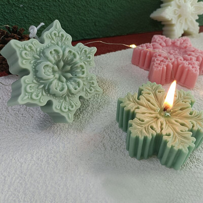 Коледна снежинка Силиконова форма Свещ Форма за сапун Направи си сам ароматерапия гипсова свещ Декоративна форма за торта Изработка на шоколадова смола