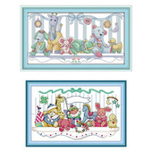 Sada na krížikovú výšivku s pečiatkou a potlačou, 14 ks, 11 ks, plátno, vyšívanie ihlou a niťou, DMC bavlnená niť, remeslo