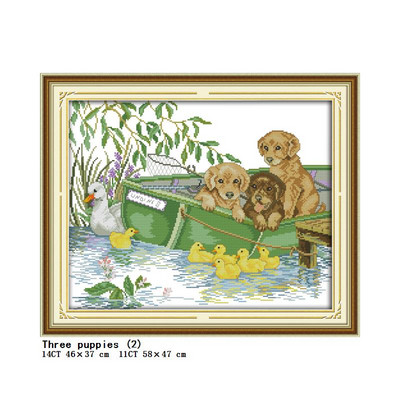 Κιτ διασταυρούμενης βελονιάς Σειρά τριών κουταβιών DIY Ζωγραφική με μοτίβο ζώων 14CT 11CT Κιτ κεντήματος καμβά Count Κεντήματα Διακόσμηση σπιτιού Ζωγραφική