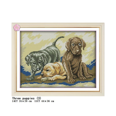 Κιτ διασταυρούμενης βελονιάς Σειρά τριών κουταβιών DIY Ζωγραφική με μοτίβο ζώων 14CT 11CT Κιτ κεντήματος καμβά Count Κεντήματα Διακόσμηση σπιτιού Ζωγραφική