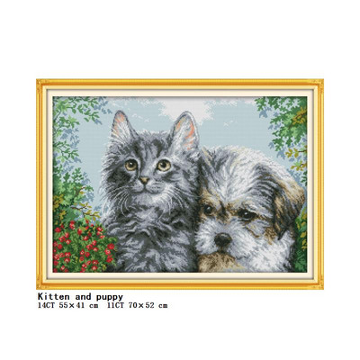 Κιτ διασταυρούμενης βελονιάς Σειρά τριών κουταβιών DIY Ζωγραφική με μοτίβο ζώων 14CT 11CT Κιτ κεντήματος καμβά Count Κεντήματα Διακόσμηση σπιτιού Ζωγραφική